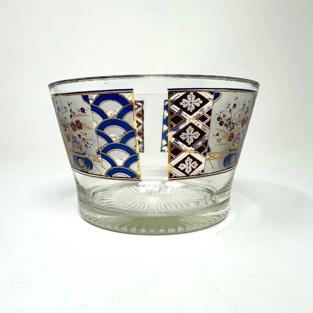 Culver MCM Glass Ice Bucket/Bowl Japanese Design Gold Gild 60's Signed Beautiful